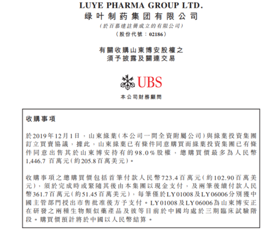 新加坡制药工业公司 14亿并购山东博安之后，绿叶制药可能将出现巨大的风险