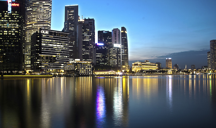 晚上, 新加坡, 城市景观, 亚洲, 滨水区, 反思